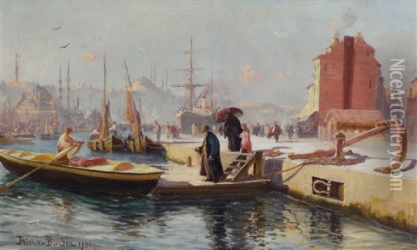 The Ferry At Karakoy, Constantinople Oil Painting - Francois Leon Prieur-Bardin