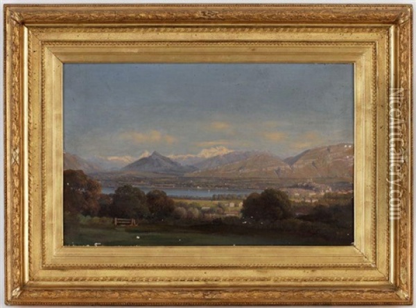 Le Lac Leman Et Geneve Oil Painting - Jean Philippe George-Julliard