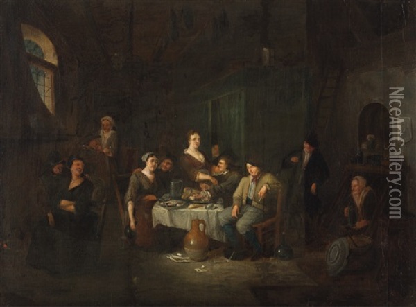 Gesellige Tischgesellschaft Oil Painting - Egbert van Heemskerck the Younger