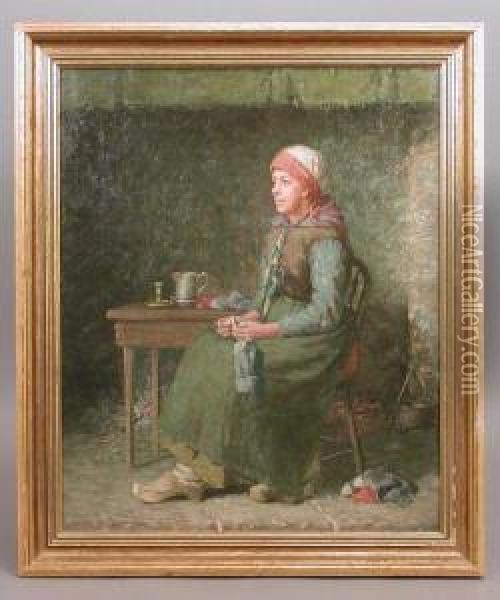 Oil On Canvas Of Seatedwoman In An Interior Oil Painting - William Henry Snyder