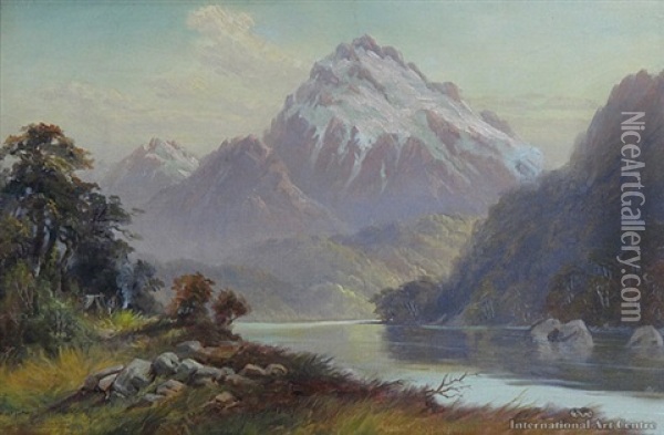 Mount Tutoka From Pykes River, Martins Bay Oil Painting - Lawrence William Wilson