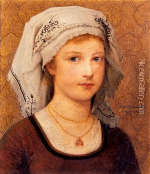 Portrait De Jeune Fille Au Foulard Oil Painting - Friedrich Bodenmuller