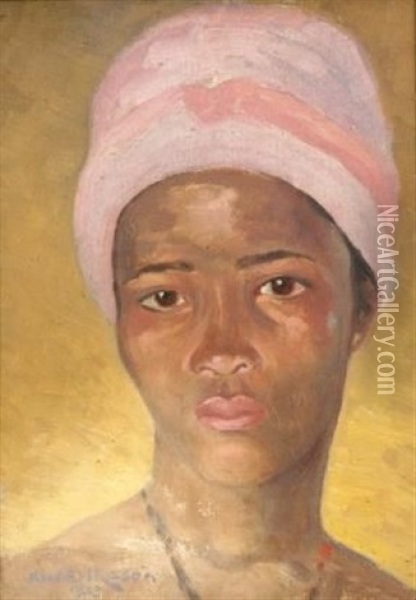 Portrait Of A Young African Woman Oil Painting - Axel Francis Zeraava Eriksson