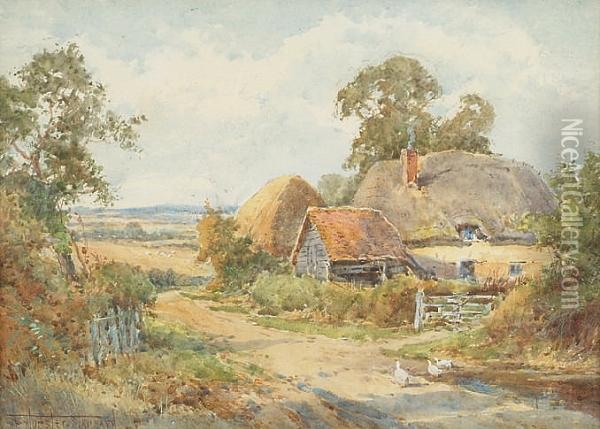 Ducks On A Lane By A Farmstead Oil Painting - Henry John Sylvester Stannard