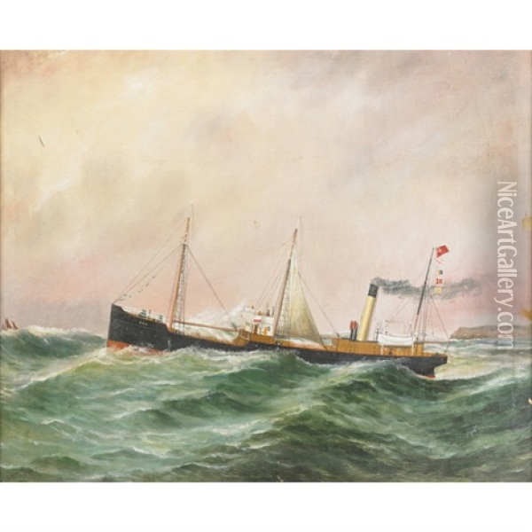 A British Mercantile Steamship Oil Painting - Reuben Chappell