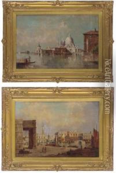 Santa Maria Della Salute; And The Doge's Palace, Venice Oil Painting - William Meadows