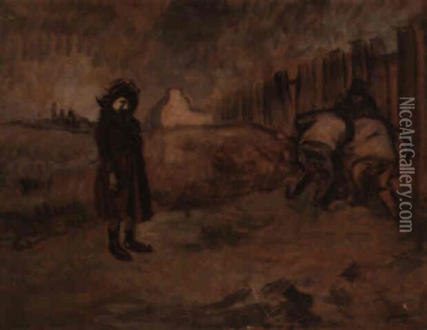 Devant La Palissade Oil Painting - Jean-Louis Forain