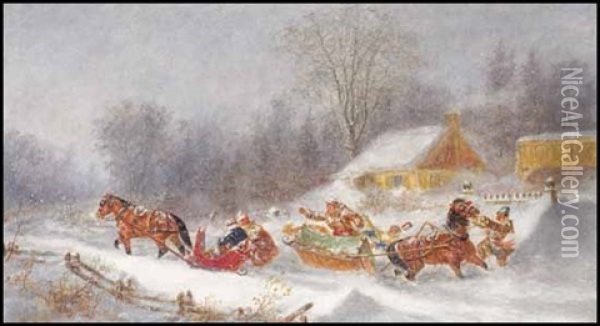 An Incident In A Winter Blizzard Oil Painting - Cornelius David Krieghoff