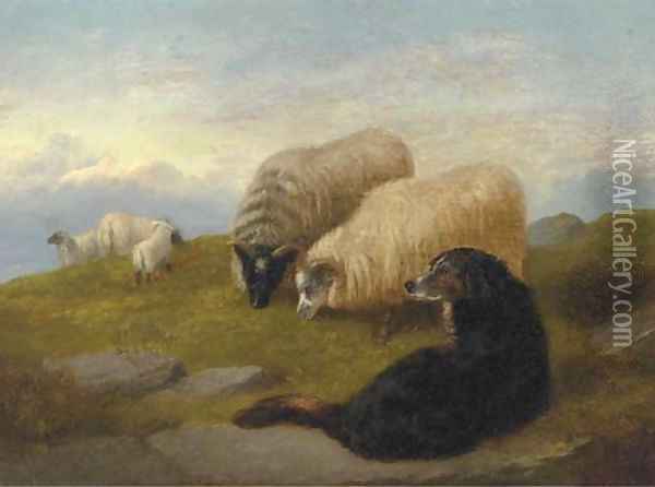 Sheepdogs guarding the flock Oil Painting - George W. Horlor