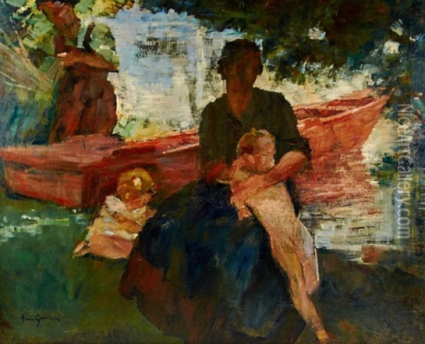 Idyll Am See Oil Painting - Hermann Groeber