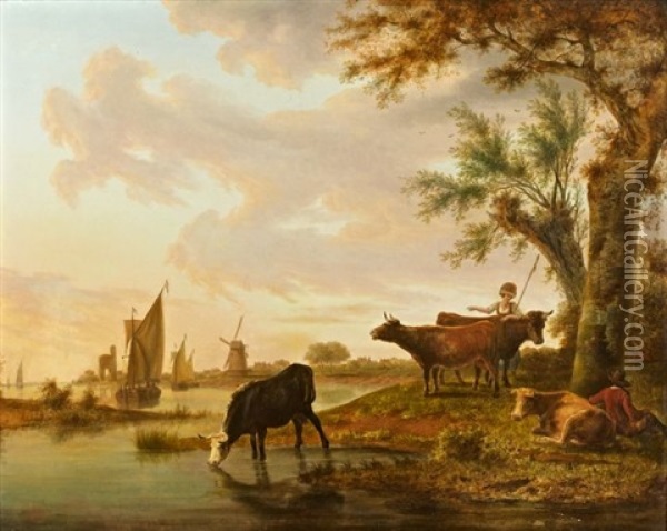 Paysage Fluvial Avec Troupeau Oil Painting - Balthasar Paul Ommeganck