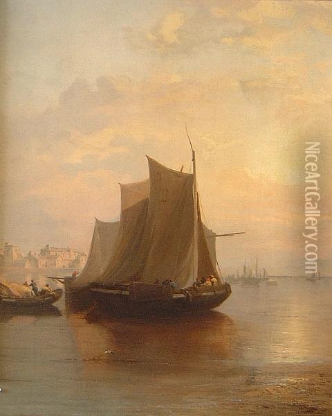 Arab Fishing Boat On An Estuary Lateafternoon
Attributed To James Webb Oil Painting - James Webb