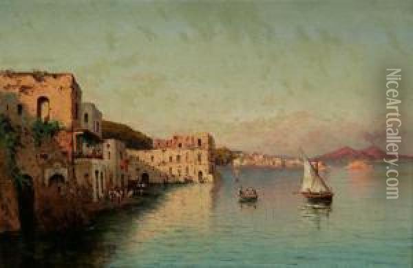 Bay Of Naples With View Of Mt. Vesuvius Oil Painting - Alessandro la Volpe