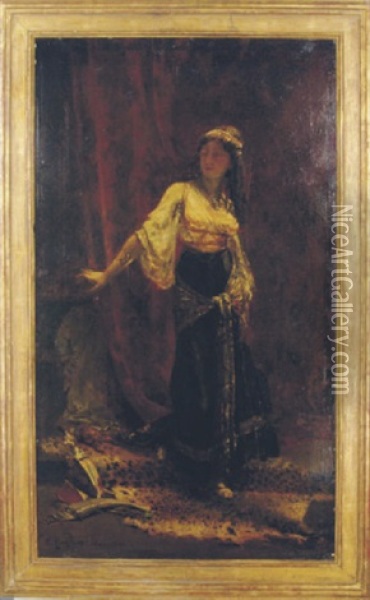 Woman In An Orientalist Interior Oil Painting - Edouard Frederic Wilhelm Richter