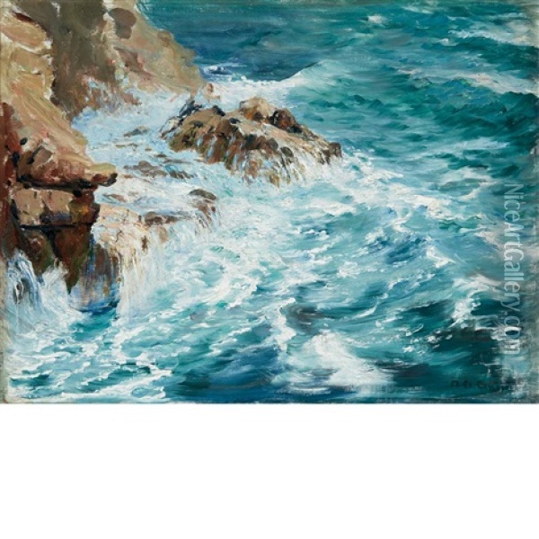 Rocks And Sea, Krkn, Croatia Oil Painting - Menci Clemens Crncic