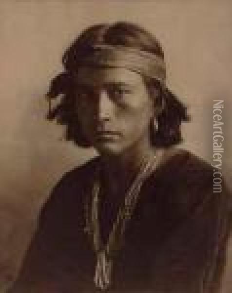 A Navajo Boy Oil Painting - Carl Moon