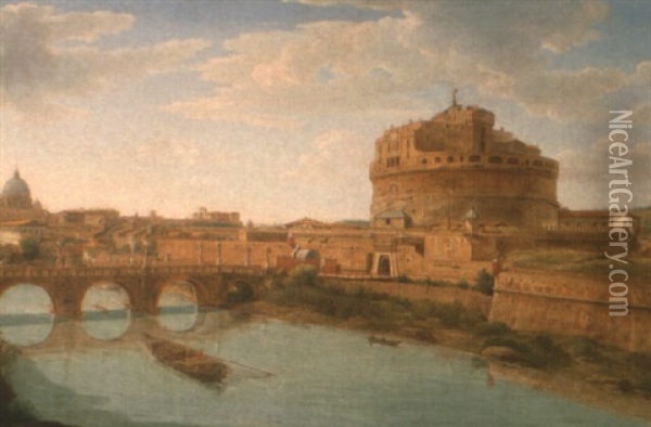 Rome: A View Of The Castel Sant'angelo And The Vatican Beyond Oil Painting - Hendrick Frans van Lint