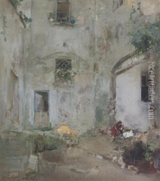 Interno Di Cortile Oil Painting - Giuseppe Casciaro