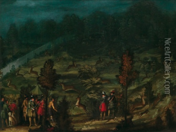 Eine Hofjagd, Wahrscheinlich Des Kurfursten Friedrich Iv. Von Der Pfalz (1574 - 1610) Oil Painting - Jakob Zueberlin