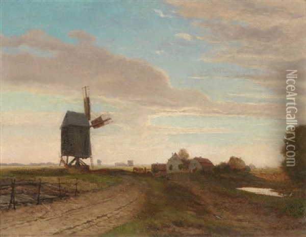 Landscape With Windmill Oil Painting - Eugen Jettel