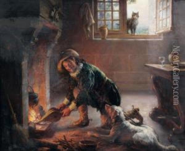 Homme Rallumant Un Feu Oil Painting - Joseph Noel Sylvestre