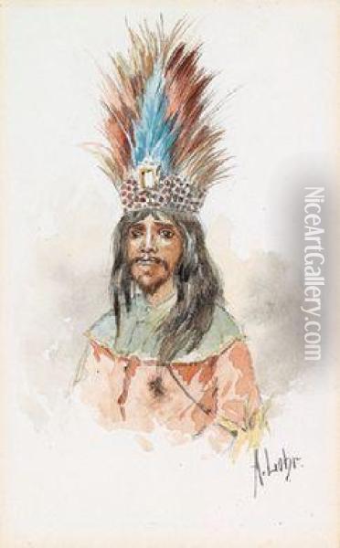 Bildnis Eines Mannes Mit Aztekischer Federkrone Oil Painting - August Lohr