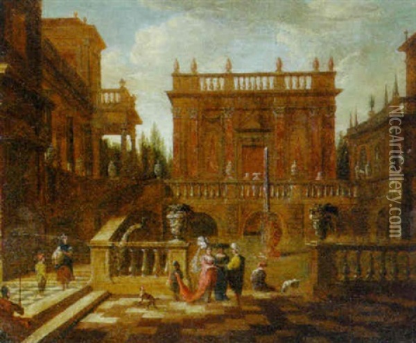 Elegant Figures In The Courtyard Of A Palace Oil Painting - Jacob Ferdinand Saeys
