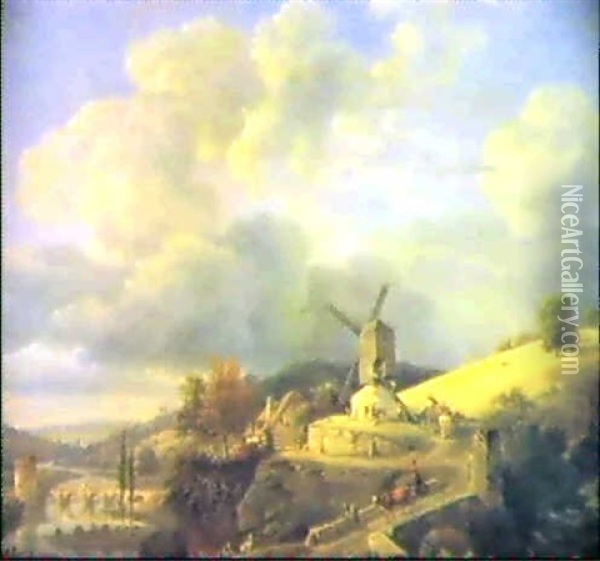 Paysage Au Moulin Oil Painting - Jean-Louis Demarne