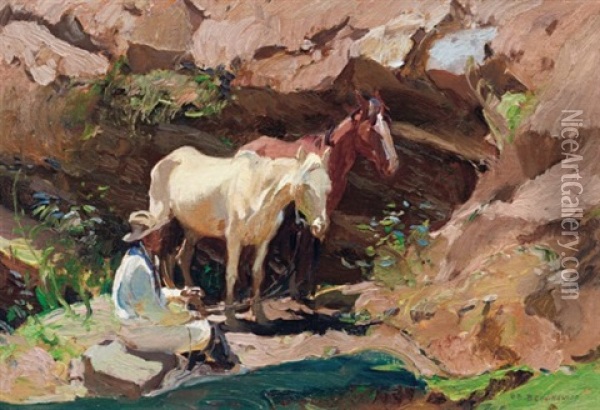 Watering Hole Oil Painting - Oscar Edmund Berninghaus