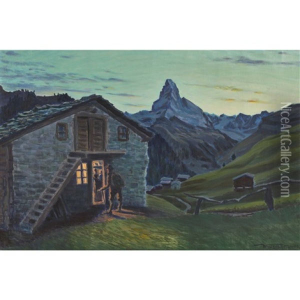 Abenddammern In Findelen Mit Matterhorn Oil Painting - Waldemar Theophil Fink