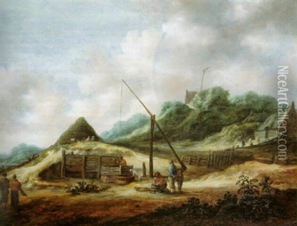 A Fisherman's Family At Work By A Well In The Dunes Oil Painting - Pieter De Molijn