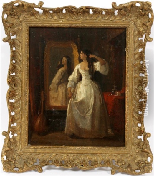 Lady In Dressing Mirror Oil Painting - Joseph Highmore