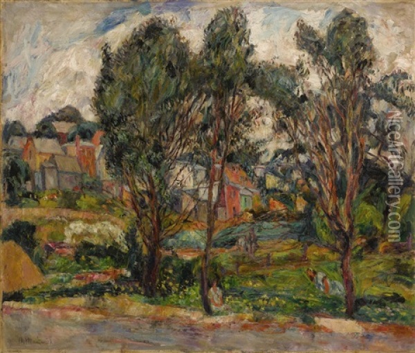 Townscape With Trees Oil Painting - Abraham Manievich