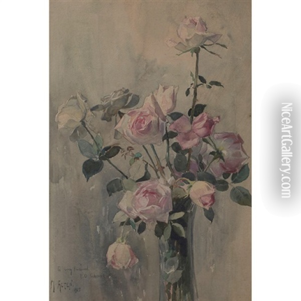 Vase Of Roses Oil Painting - Mathias Joseph Alten