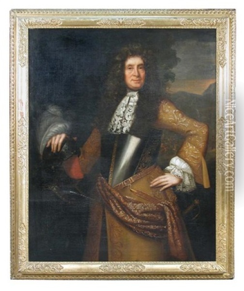 Portrait Of Pfalzgraf Karl Ludwig, Elector Of The Palatinate, Three-quarter Length, In A Yellow Coat With Gold Embroidery Beneath A Breastplate... Oil Painting - Willem Wissing