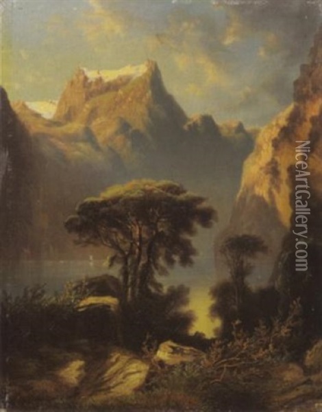 Urnersee Mit Blick Auf Urirotstock Oil Painting - Jean Marc Benjamin Tepping