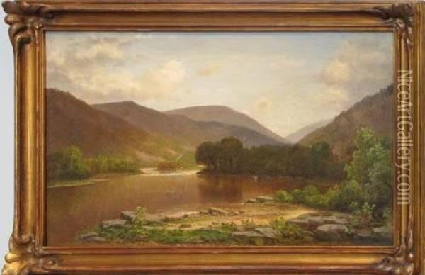 Farm With Grazing Cattle On The Conemaugh Oil Painting - George Hetzel