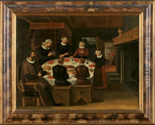 Tischgesellschaft Oil Painting - Pieter Coecke van Aelst the Elder