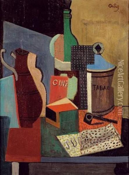 Nature Morte Au Pot A Tabac Oil Painting - Manuel Ortiz De Zarate