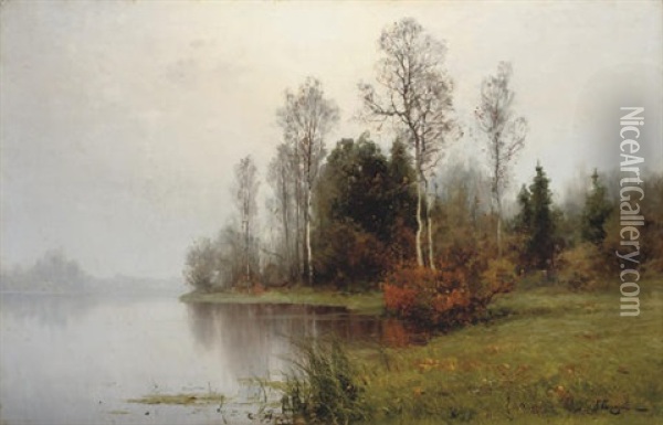 An Autumn Landscape With A Lake Oil Painting - Aleksei Aleksandrovich Pisemsky