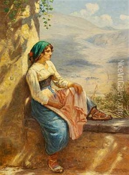 Italienerinde I Bjergene Oil Painting - Niels Frederik Schiottz-Jensen