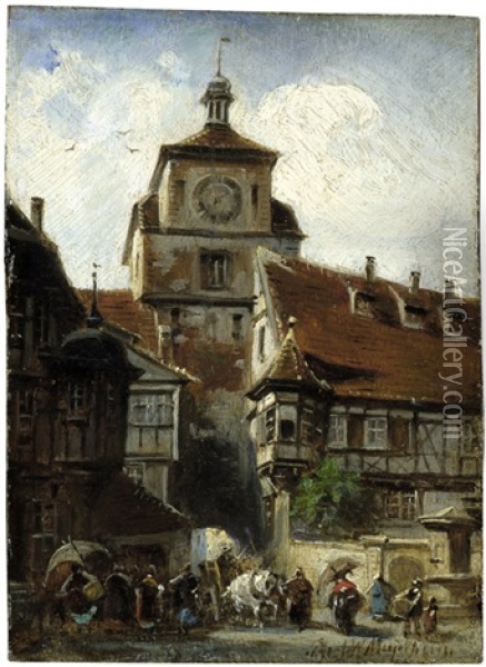 Der Weise Turm In Rothenburg Ob Der Tauber Oil Painting - Paul Friedrich Meyerheim