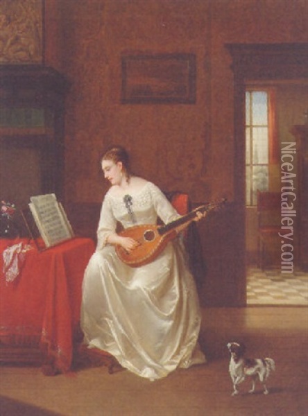 The Mandolin Player Oil Painting - Alexis van Hamme