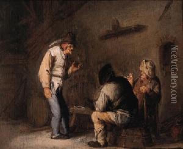 Boors Drinking And Smoking In A Barn Oil Painting - Bartholomeus Molenaer