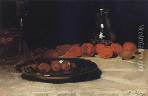 A Still Life With Fruit And A Jug Oil Painting - Maurits Willem van der Valk