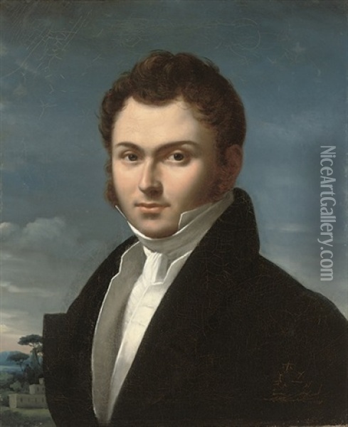 Portrait Of A Gentleman, In A Black Coat And White Shirt Oil Painting - Jean-Auguste-Dominique Ingres