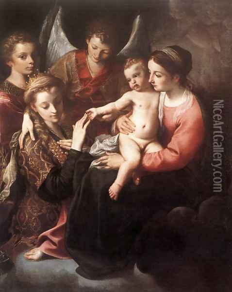 The Mystic Marriage of St Catherine 1585-87 Oil Painting - Annibale Carracci