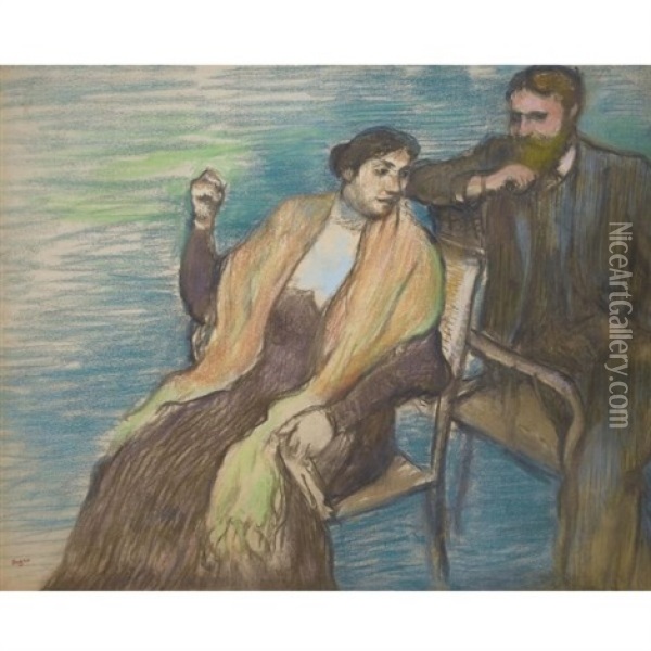 Un Portrait - M Et Mme Louis Rouart (sketch) Oil Painting - Edgar Degas