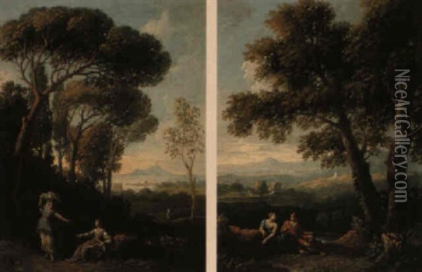 Arcadian Landscapes With Figures Oil Painting - Jan Frans van Bloemen