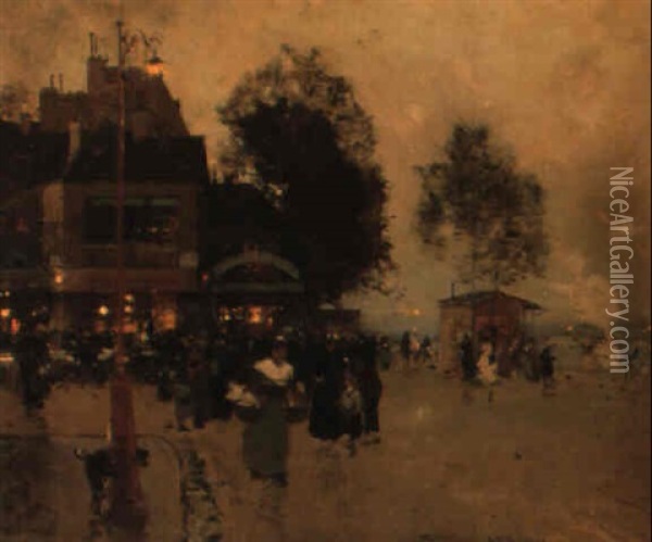 Paris A Cote De La Seine, Crepuscule Oil Painting - Luigi Loir